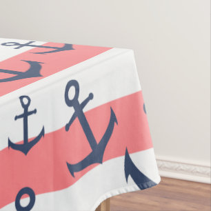 Toalha De Mesa Padrão de âncora azul de marinho de faixa de cor