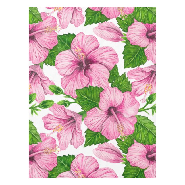 Toalha De Mesa Padrão de aquarela de hibisco rosa (Frente)
