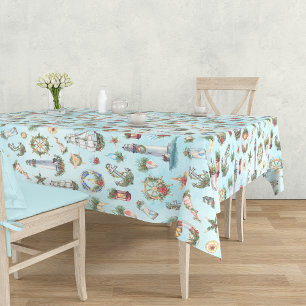 Toalha De Mesa Padrão de Aquarela Náutica de Natal