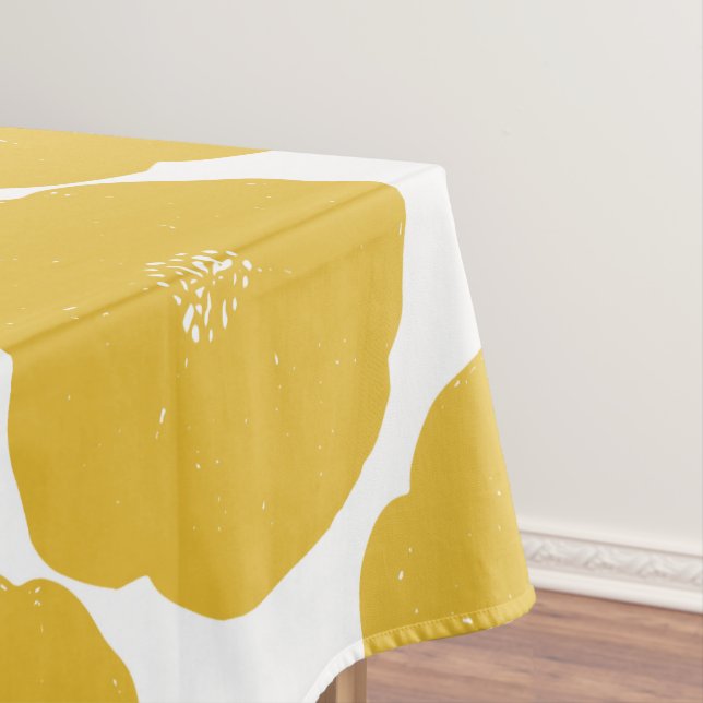 Toalha De Mesa Padrão de Arte Floral Retrópica em Amarelo e Branc (Posição Original)