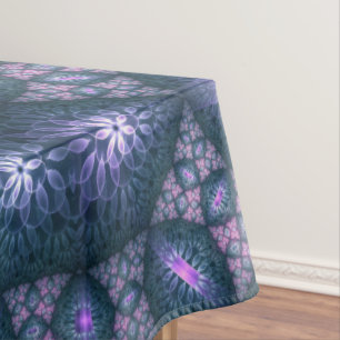 Toalha De Mesa Padrão de Arte Fractal 3D Turquesa Roxo Rosa