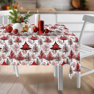 Toalha De Mesa Padrão de Árvore de Natal Branco Vermelho nº 4 ID1