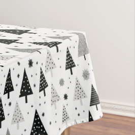 Toalha De Mesa Padrão de Árvore de Natal preto, branco e Cinza
