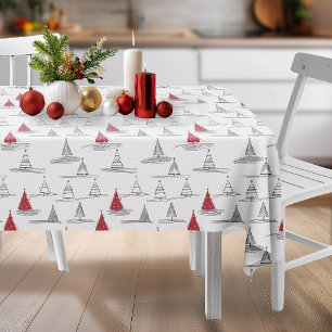 Toalha De Mesa Padrão de Árvore de Natal Vermelho nº 5 ID1009