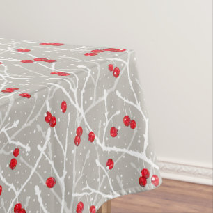 Toalha De Mesa Padrão de Árvores de Winterberry Snowy Cogumelos