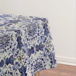 Toalha De Mesa Padrão de Azulejo Branco Geométrico Azul Vintage