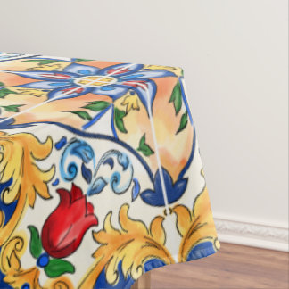 Toalha De Mesa Padrão de Azulejo Colorida Siciliana Majolica