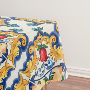 Toalha De Mesa Padrão de Azulejo Colorida Siciliana Majolica