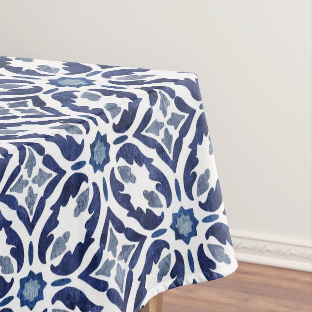 Toalha De Mesa Padrão de Azulejo de Marrocos azul e branco (Posição Original)