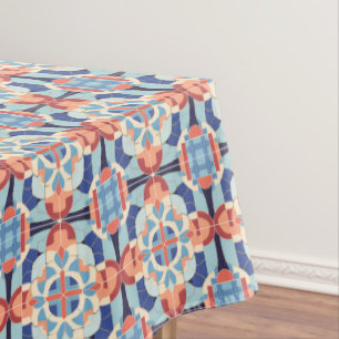 Toalha De Mesa Padrão de Azulejo Gráfico Laranja Azul Moderno