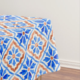 Toalha De Mesa Padrão de Azulejo Mediterrâneo Terracota Azul