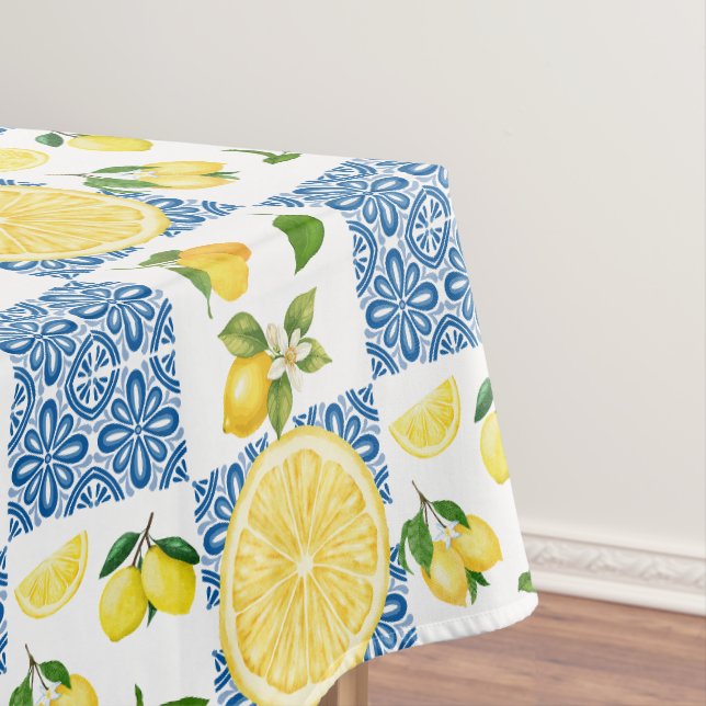 Toalha De Mesa Padrão de Azulejo País Francês Mediterrâneo Limão (Posição Original)