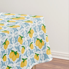 Toalha De Mesa Padrão de Azulejos Florais de Limão Azul no Estilo