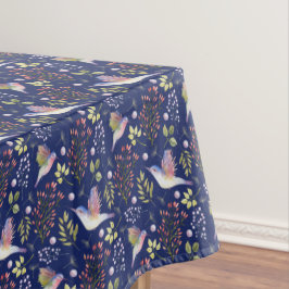 Toalha De Mesa Padrão de Beija-flores e Flores de Fundo Personali