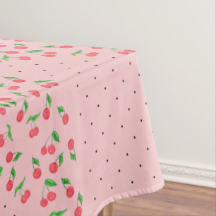 Toalha De Mesa padrão de bolinhas pretas de cereja