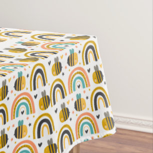 Toalha De Mesa Padrão de Bumble Bee e Rainbows