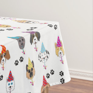 Toalha De Mesa Padrão de Cães de Festa de Aniversário Bonito