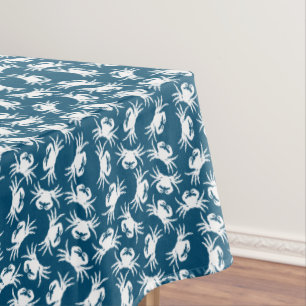 Toalha De Mesa Padrão de Caranguejo Branco e Azul