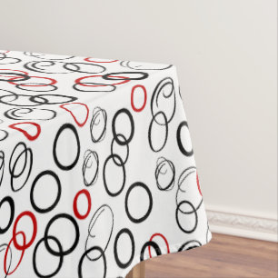 Toalha De Mesa Padrão de Círculo Abstrato Preto e Vermelho
