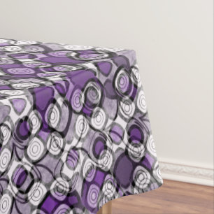 Toalha De Mesa Padrão de Círculo Abstrato Roxo, Cinza e Preto