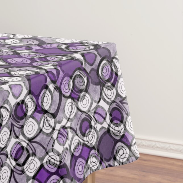Toalha De Mesa Padrão de Círculo Abstrato Roxo, Cinza e Preto (Posição Original)