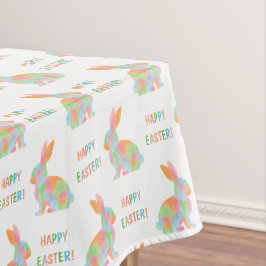 Toalha De Mesa Padrão de Coelhinhos Coloridos Com Texto Feliz Pás