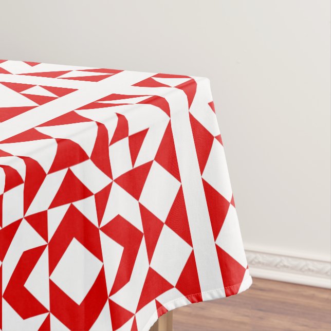 Toalha De Mesa Padrão de Colcha Geométrica Vermelha de Natal Vint (Posição Original)
