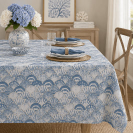 Toalha De Mesa Padrão de Concha Azul Costeira Praia