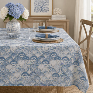Toalha De Mesa Padrão de Concha Azul Costeira Praia