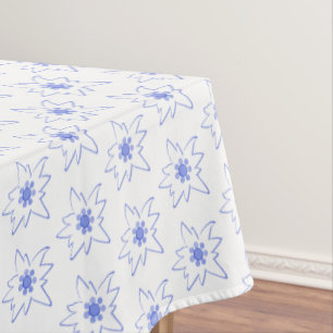 Toalha De Mesa Padrão de Contorno de Edelweiss Azul e Branco