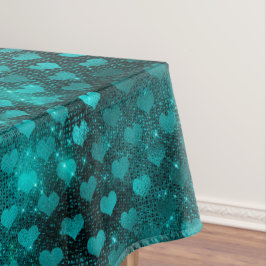 Toalha De Mesa Padrão de Corações com Glitter Glam Ombre Turquesa