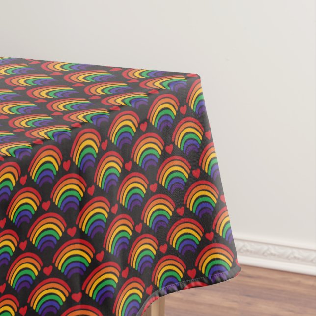 Toalha De Mesa Padrão de Corações e Rainbows (Posição Original)