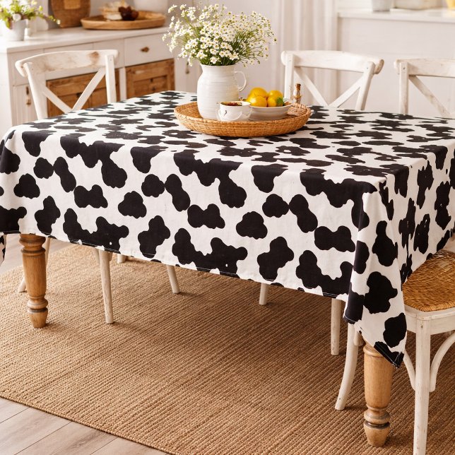 Toalha De Mesa Padrão de Couro de Vaca Preto e Branco (Criador carregado)