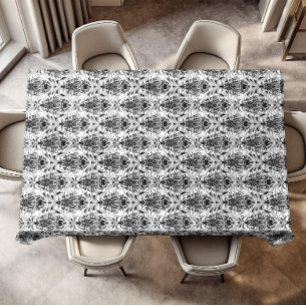 Toalha De Mesa Padrão de damasco ornamental vintage branco e pret