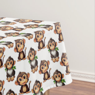 Toalha De Mesa Padrão de desenho de macaco branco
