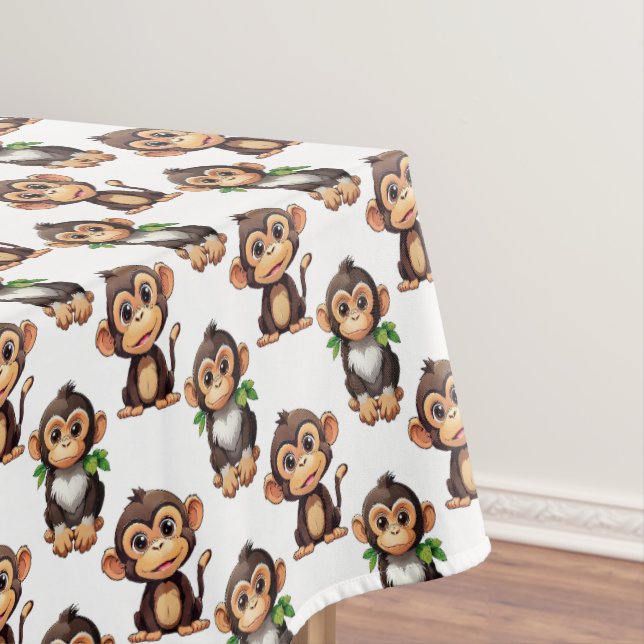 Toalha De Mesa Padrão de desenho de macaco branco (Posição Original)