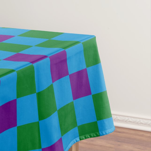 Toalha De Mesa Padrão de Design Xadrez Azul Verde Roxo (Posição Original)