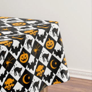 Toalha De Mesa Padrão de Diamante Branco e Preto do Harlequin