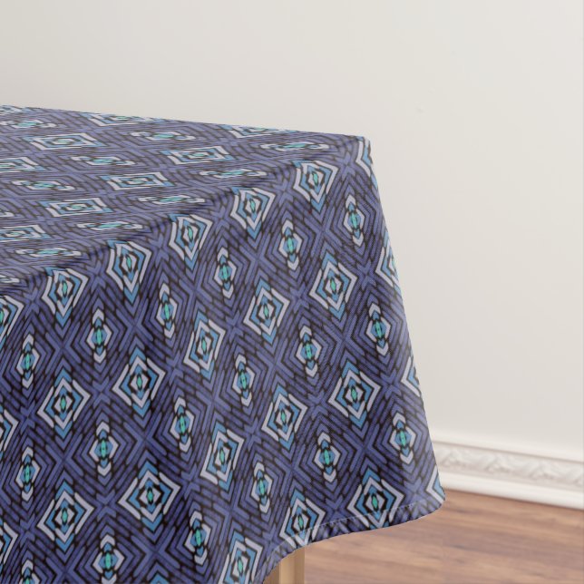 Toalha De Mesa Padrão de Diamante Sudoeste Cinza Azul (Posição Original)