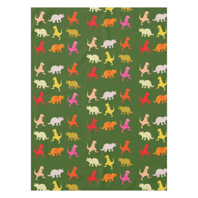 Toalha De Mesa Padrão de dinossauros coloridos (Frente)