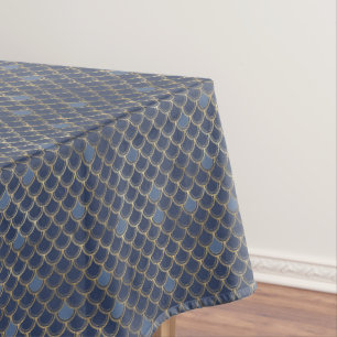 Toalha De Mesa Padrão de Escala de Sereia de Marinho Dourado e bo