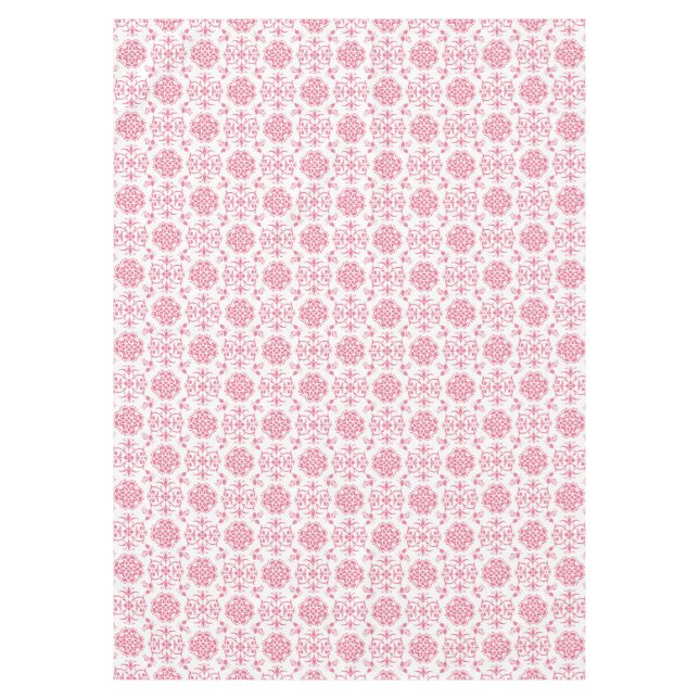 Toalha De Mesa Padrão de estilo damasco rosa e branco (Frente)