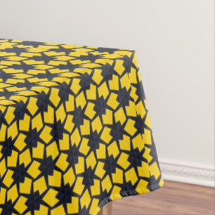Toalha De Mesa Padrão de Estrela Azul Vibrante em Fundo Amarelo