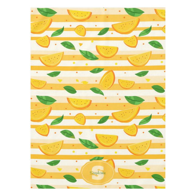Toalha De Mesa Padrão de Fatia Laranja com Folhas Verdes (Frente)