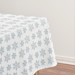 Toalha De Mesa Padrão de Floco de Neve Azul Claro em Branco
