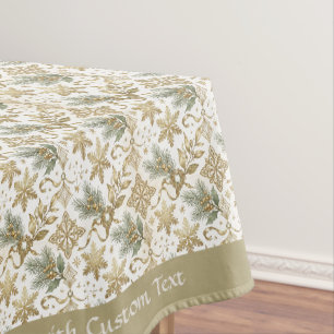Toalha De Mesa Padrão de floco de neve dourado vintage em verde s
