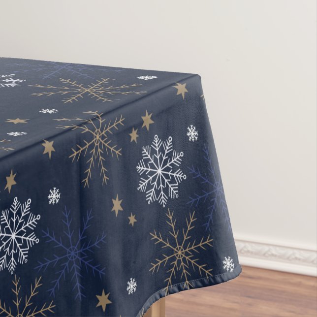 Toalha De Mesa Padrão de Floco de Neve Escuro - Azul Escuro (Posição Original)