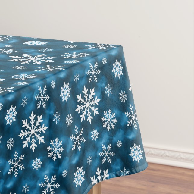 Toalha De Mesa Padrão de flocos de neve de inverno em azul abstra (Posição Original)