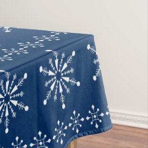 Toalha De Mesa Padrão de flocos de neve de Natal branco e azul