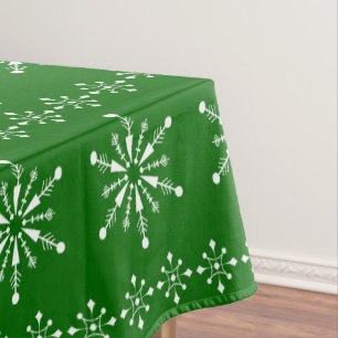 Toalha De Mesa Padrão de flocos de neve de Natal branco e verde